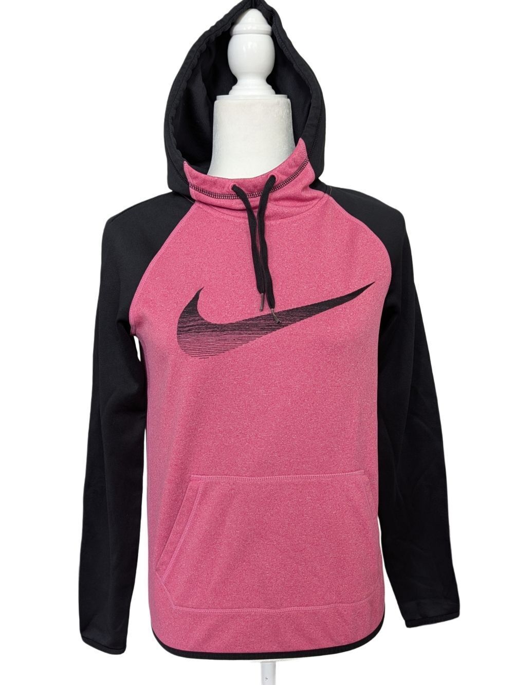 Nike Womens Pink Black Therma Fit Pullover Cowl Neck Hoodie Sweatshirt Size XS